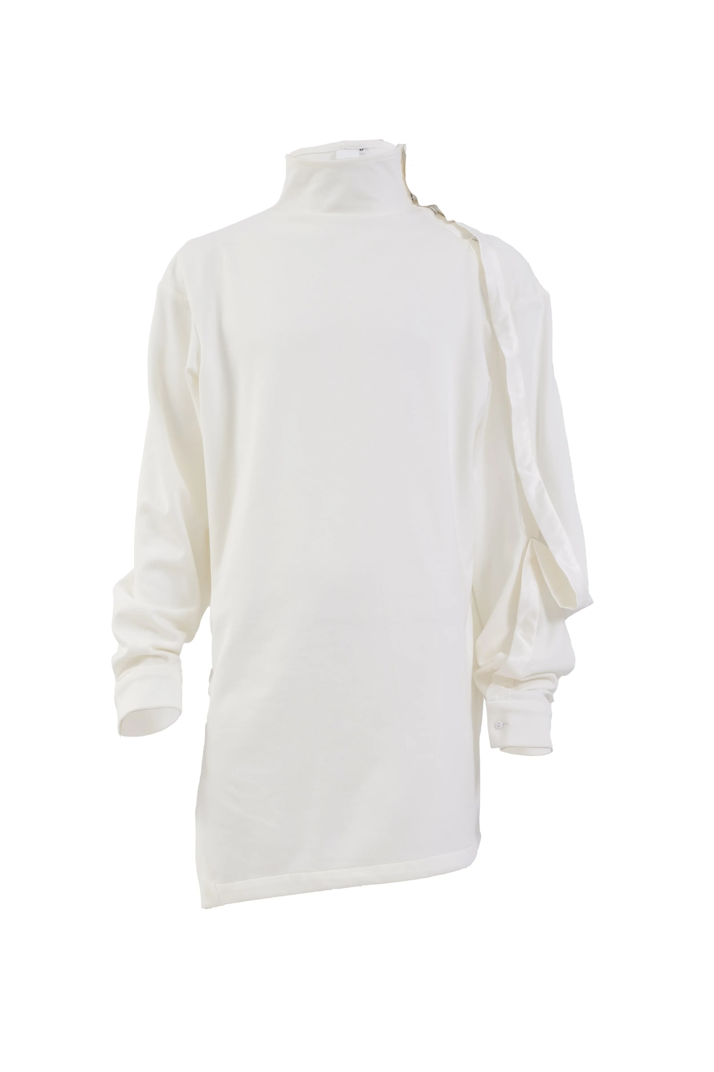 INF Deconstructed One-Sleeve Stand Collar Top / White — INF